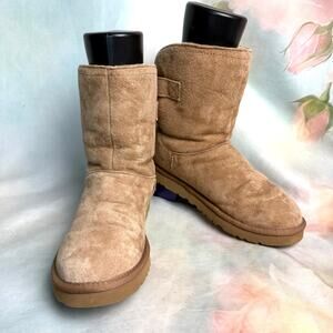 UGG Australia Remora Chestnut Suede Shearling Lined Mid Calf Back Buckle Boots
